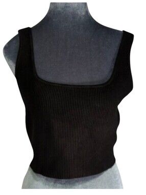 House of Harlow 1960 Luxe Essentials Black Ribbed Crop Tank Size Large
